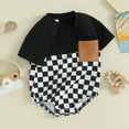 thumbnail image 2 of Bagilaanoe Newborn Baby Boy Rompers Checkerboard Print Short Sleeve Bodysuit 3M 6M 12M 18M Infant Summer One Piece Jumpsuit, 2 of 8