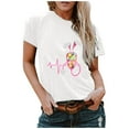 thumbnail image 1 of Hauts d'Été pour Femmes 2023 T-shirt Col Rond Imprimé Lapin Manches Courtes Décontracté Ample Blouse de Pâques, 1 of 4