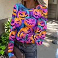 thumbnail image 2 of DORKASM Women Halloween Costumes Long Sleeve Spooky Comfy Tops Crew Neck Funny Print Pumpkin 2026 Sweatshirt Skeleton Vacation Trendy Shirt Dark Purple XL, 2 of 5