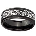 thumbnail image 2 of Tungsten Celtic Dragon 8mm Brushed Black Polished Step Edges Men Ring, 2 of 2
