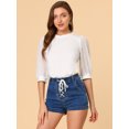 thumbnail image 2 of Unique Bargains Blouse Rétro Unie pour Femmes Semi-Transparente Manches 3/4 en Coton Beige TP, 2 of 6