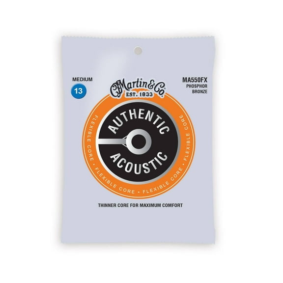 Martin Guitar Authentic Acoustic Flexible Core MA550FX, 92/8 Phosphor Bronze, Medium Strings