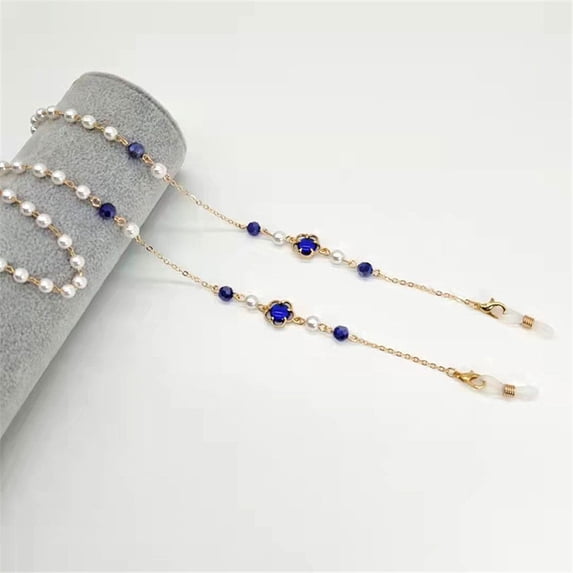 School Office Supplies Adjustable Anti Slip Pearl Colorful Beads Glasses Chain Necklace Strap Sunglasses Lanyards BLUE