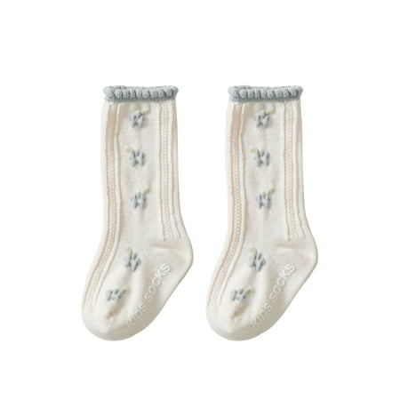 

SHIBAOZI Baby Kids Girls Casual Socks Cute Embroidery Flower Pattern Silicone Dot Non-Slip Soft Flower Stockings