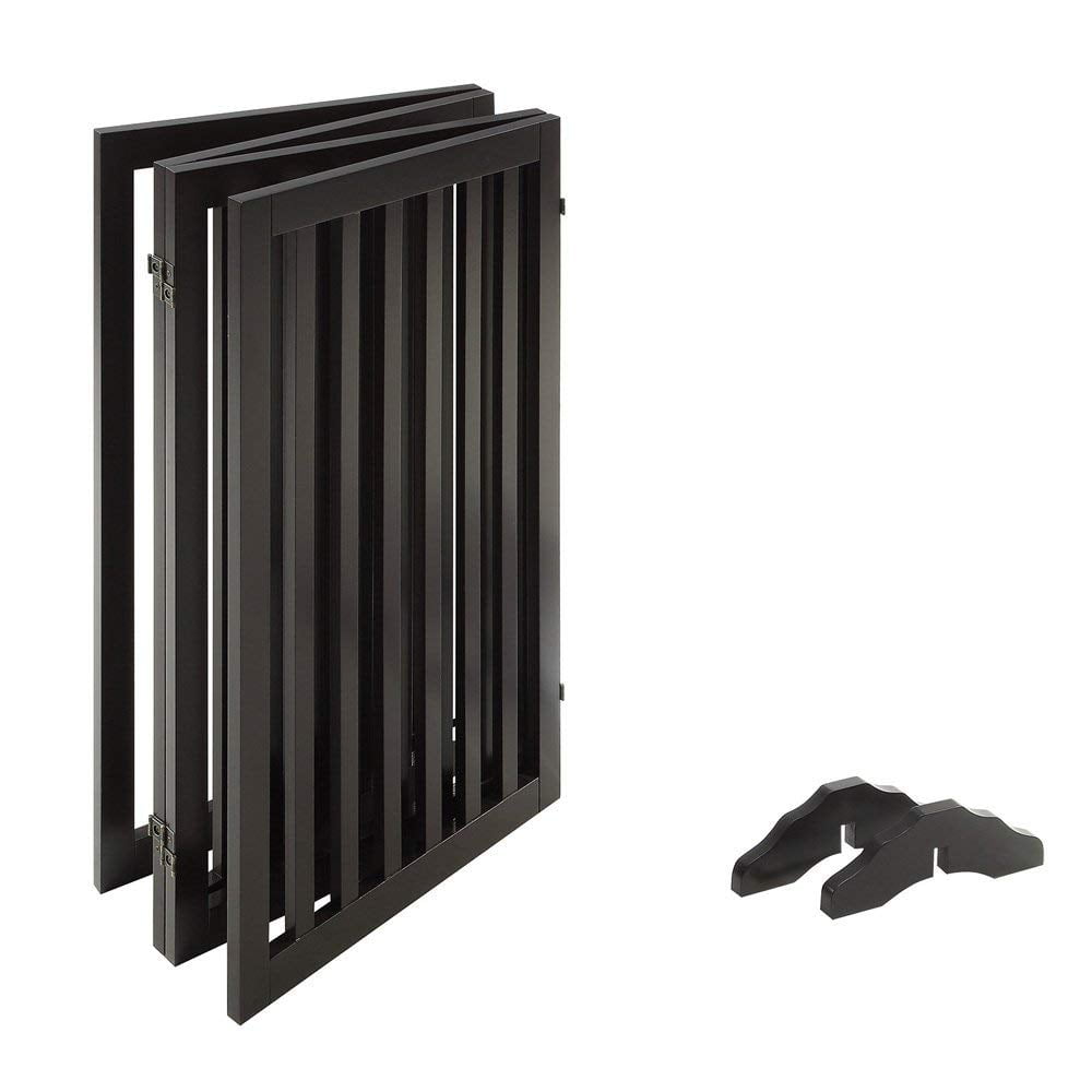 Unipaws 36" H Free Standing Pet Gate for Dog Cat, Tall Wooden Dog Gates for Doorway, Stairs, Foldable Pet Fence for The House, Expandable Dog Barrier, Indoor Use, Espresso