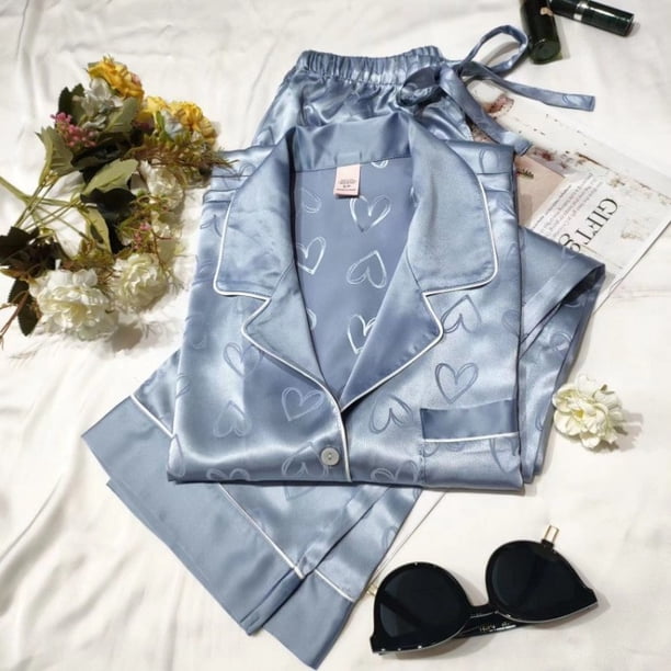 Pijamas para dormir para mujer Fuente Primavera y otoño Seda de hielo Ropa de casa para niñas Pantalones de manga larga Similar a la seda