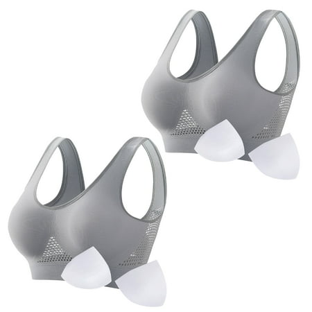 HCURIBAD Wireless Bras  Clearance! 2 Pack Women Seamless Sports Bra Breathable Wireless Up Bra with Pads Yoga Running Fitness Bralettes  Push up Bra Backless Bra Bras for Women Gray L