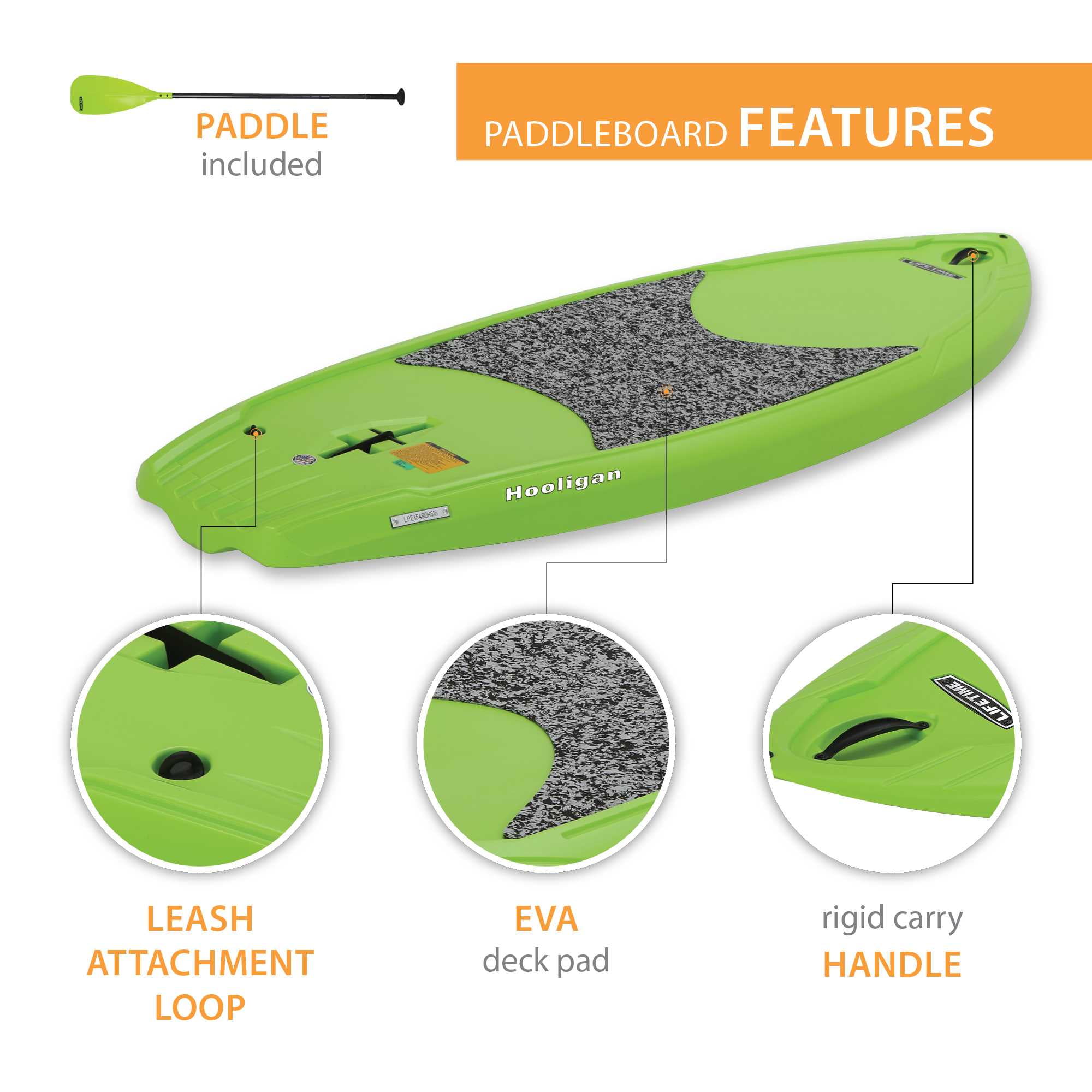 Lifetime Hooligan 8 ft Youth Stand-Up Paddle Board with Paddle, Lime Green (90699)