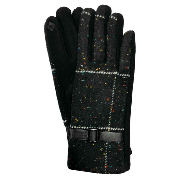G&S Womens Black Belted Speckle Stretch Fit Button Texting & Tech Smart Gloves