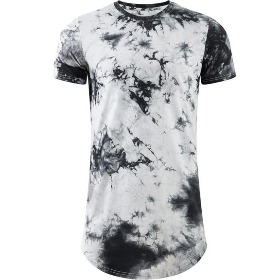 KLIEGOU Mens Hip Hop Tie-Dyed Hipster Curve Hem Cotton T-Shirt (White, S)