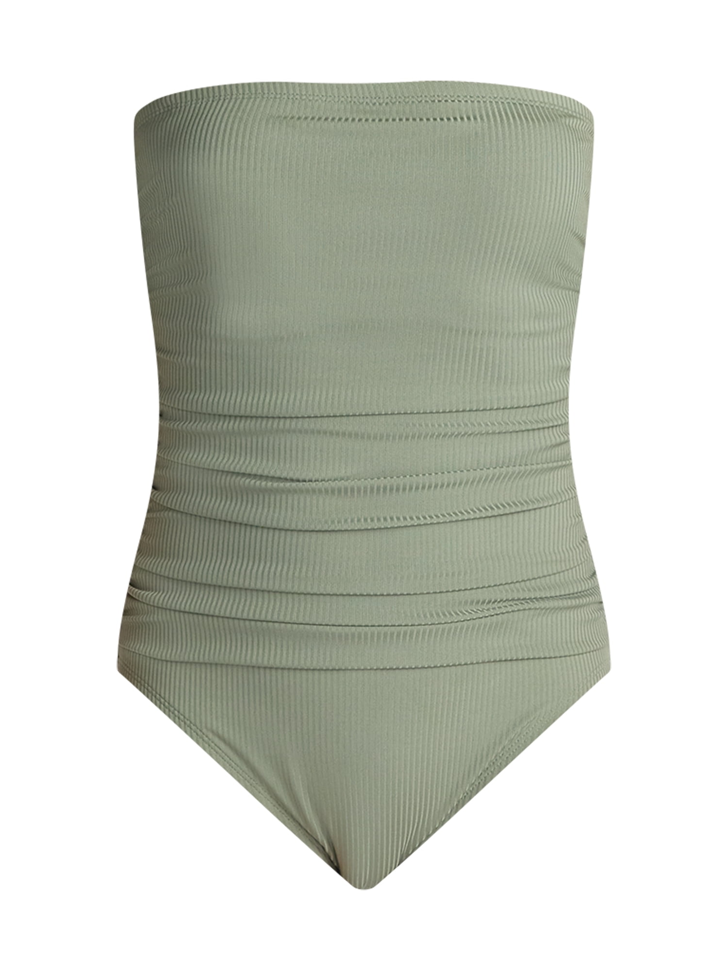 Time and Tru Women's and Women's Plus Ribbed Bandeau One Piece Swimsuit, Sizes XS-2X