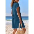 thumbnail image 5 of Merokeety Summer Rompers for Women Casual V Neck Shorts Overalls Loose Fit Onesie with Pockets, Teal M, 5 of 7