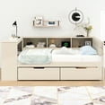 thumbnail image 2 of Wood Twin Platform Bed In Cream With Storage Areas, Drawers & Charging Station, Upholstered Headboard Size Headboard, Storage, Installation, 2 of 6