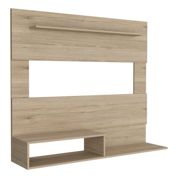 TUHOME Being Floating Entertainment Center with Top Ledge, Open Cubby and Bottom Shelf, 55.1 in W, Light Pine