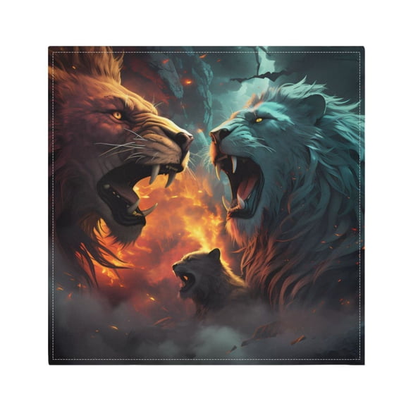 JSTEL Lions Fighting Cloth Napkins Set of 1, 20x20 Inch Washable and Reusable Napkin for Decoupage Dinner Party Everyday Use