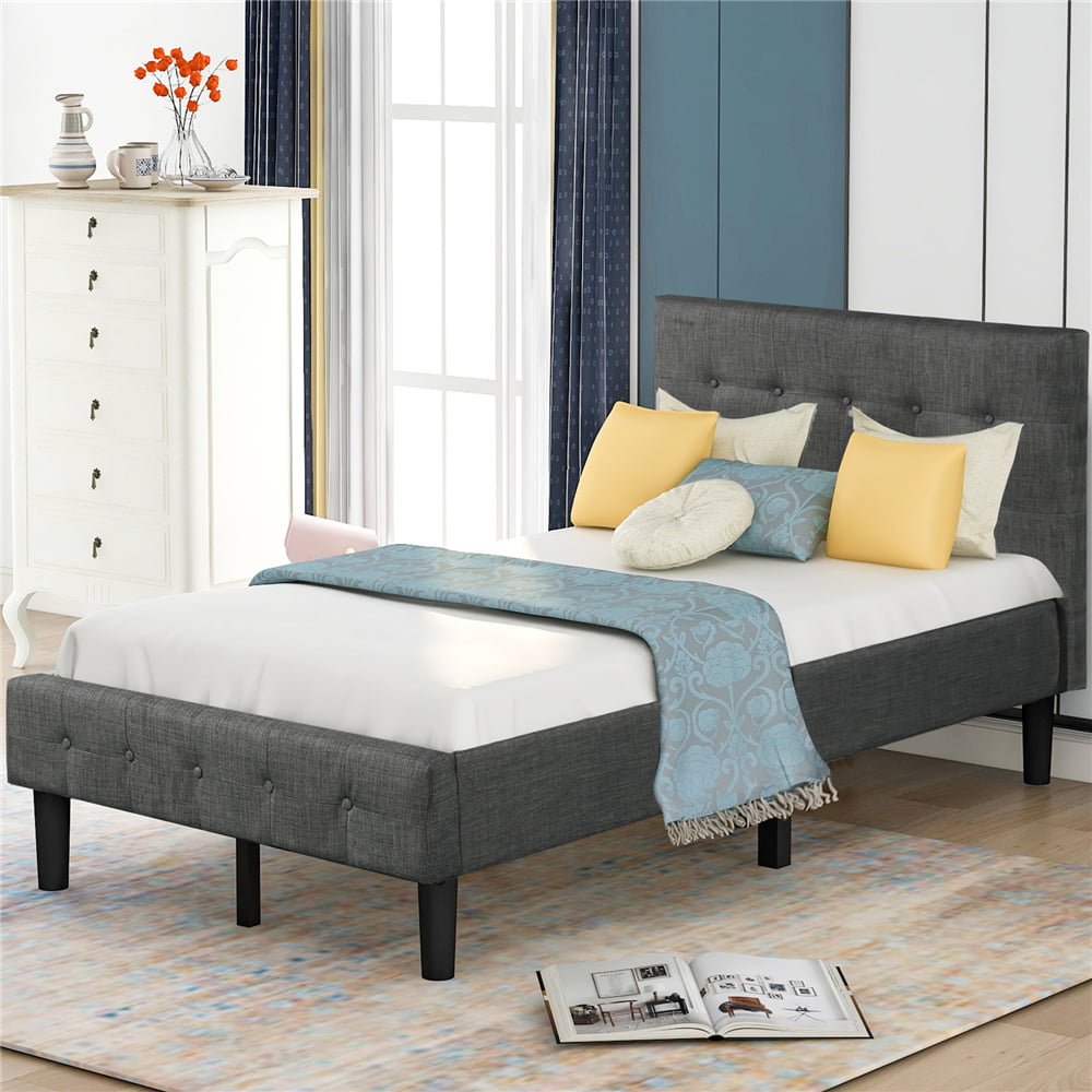 Twin Platform Bed Frame With Headboard, Twin Bed Frames Upholstered