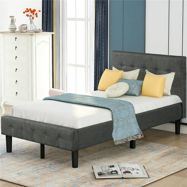 Twin Platform Bed Frame With Headboard, Tufted Bed Frame And Headboard