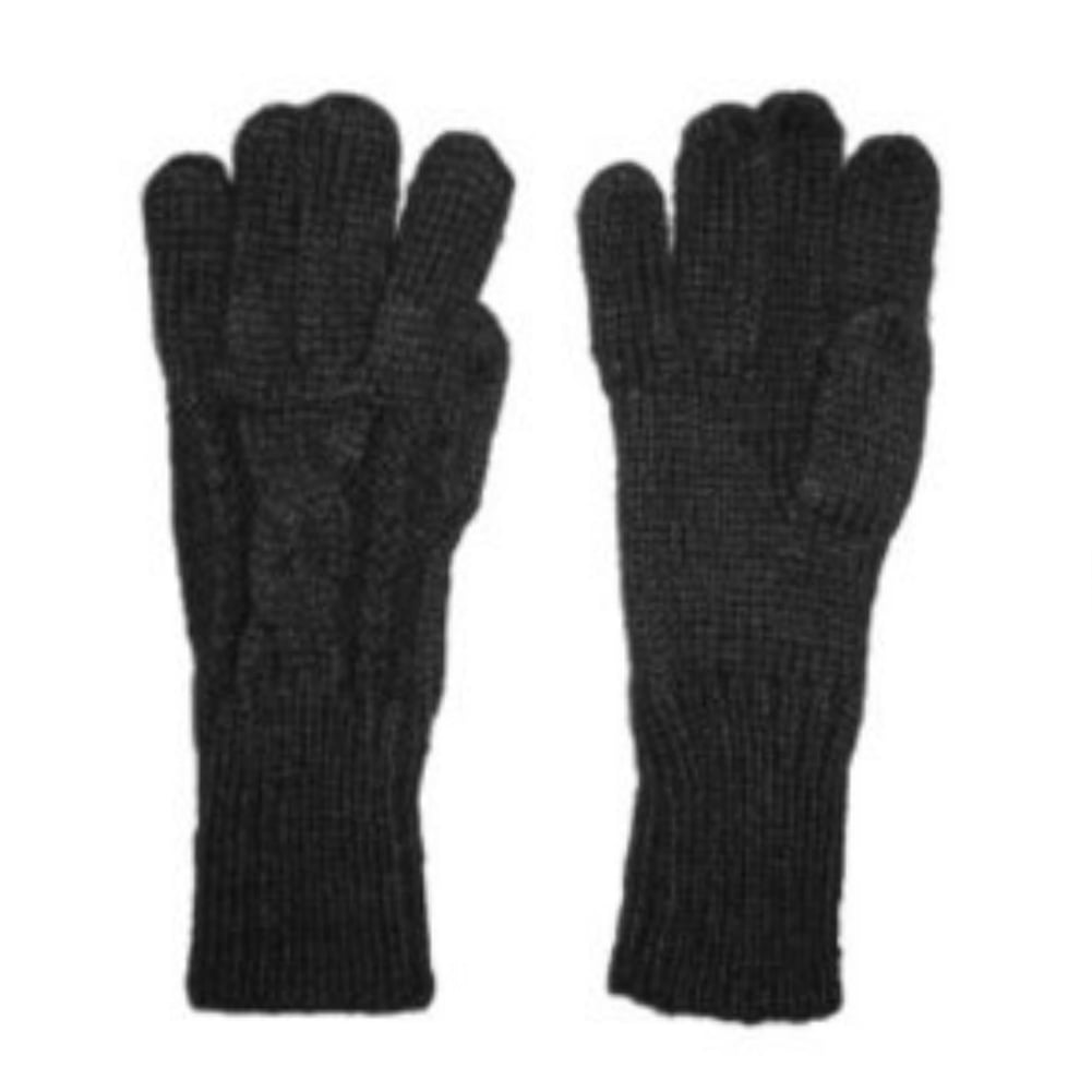 One Size Fits All Soft Acrylic Unisex Gloves Black w/Grey 