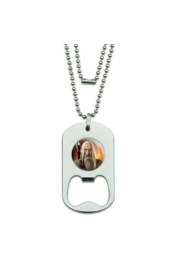 The Lord of the Rings Saruman Character Military Dog Tag Bottle Opener Pendant