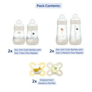 MAM Newborn Gift Set, Best Pacifiers and Baby Bottles for Breastfed Babies, Feed & Soothe Set, White, 6-Count