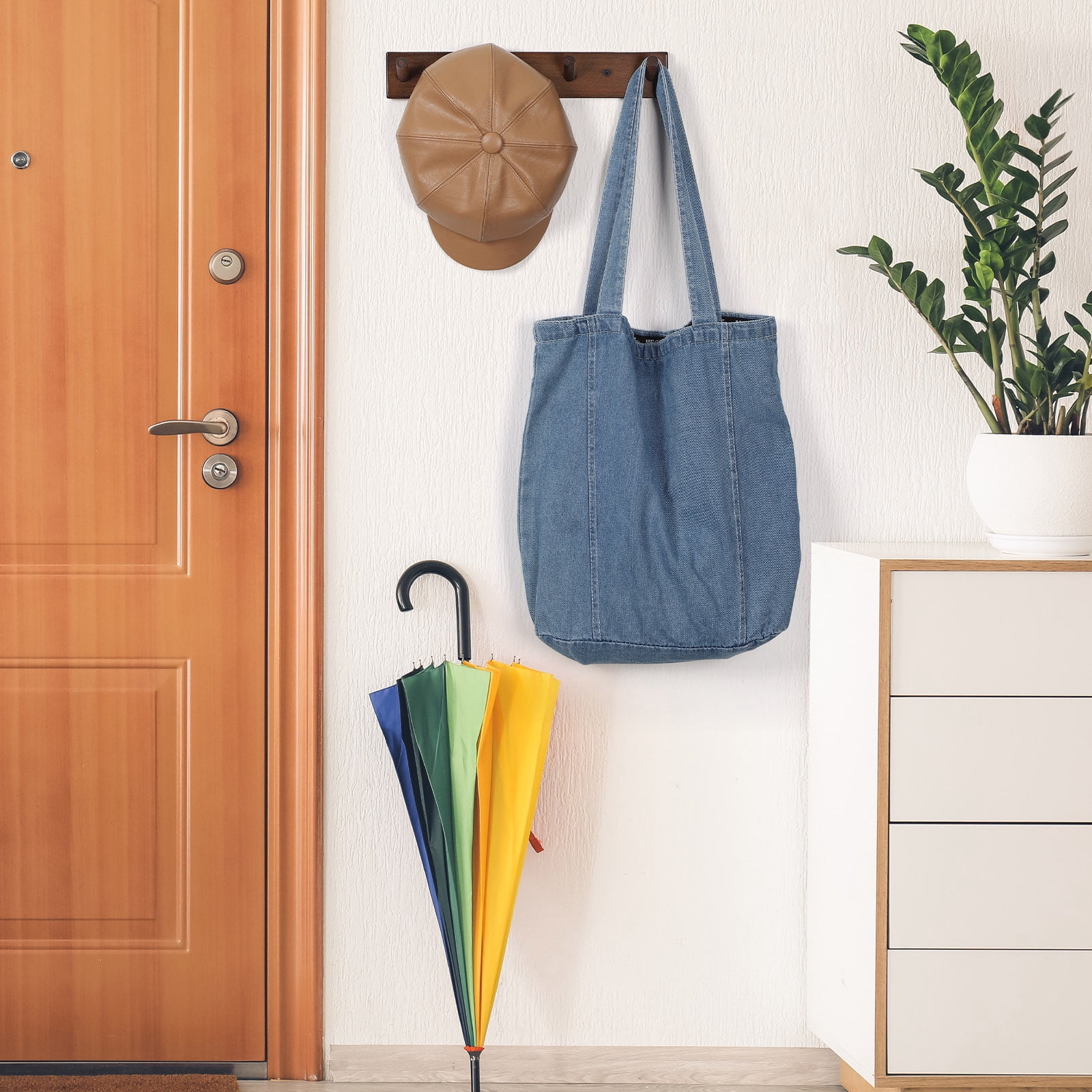 Wall Mounted Wood Coat and Hat Rack, 4 Hooks, Dark Brown