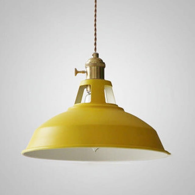Lámpara colgante de metal de estilo industrial, casquillo de bombilla E27, ideal para sala de estar, dormitorio, comedor, oficina y cafetería, amarillo vibrante