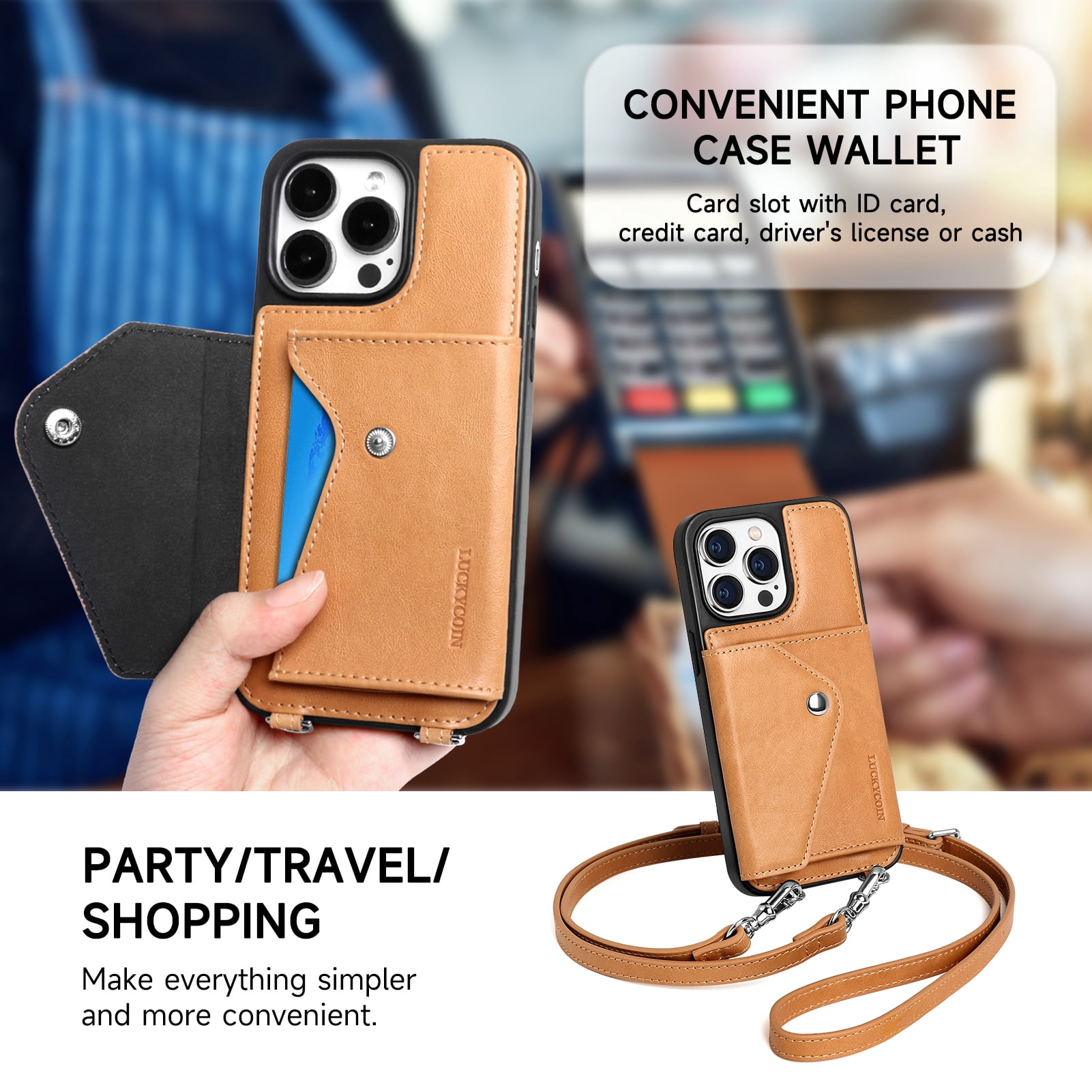 Handmade Genuine Leather Crossbody Wallet Phone Case for Apple iPhone 14 Pro Max 6.7-Inch,with Strap and Flip Wallet Card Holder,Shockproof Durable Scratch Protective