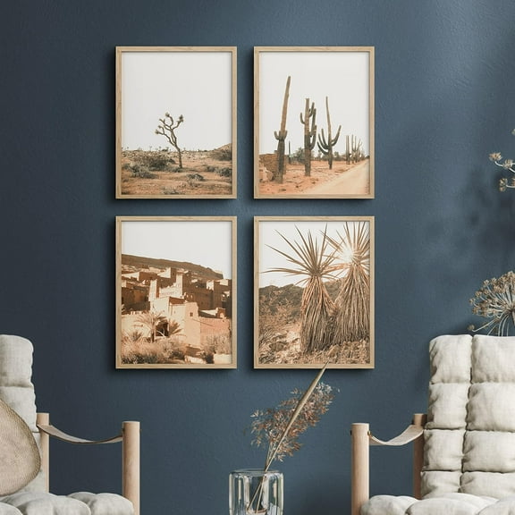 PixonSign Framed Wall Art Desert Cactus Texas Arizona Landscape Prints, Set of 4 Tropical Photography Wall Decor Arts, Nature Wall Décor, Adhesive Canvas Poster, Modern Home Artwork - 11"x14" Natural