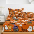 thumbnail image 6 of Full Size Fitted Sheet Set - Purple Halloween 3 Piece Bedding Sets 16" Deep Pocket Fitted Sheet with 2 Pillowcases, Pumpkins Cat Ghost Black Bat Brushed Microfiber Hotel Luxury Bed Sheets, 6 of 9