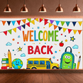 thumbnail image 5 of Yatrandify Colorful Welcome Back School Themed Banner with Star Cloud Pencil Globe Apple Bus and Backpack Elements for Classroom Decor School Events Party Backdrop Photography Props, 5 of 8