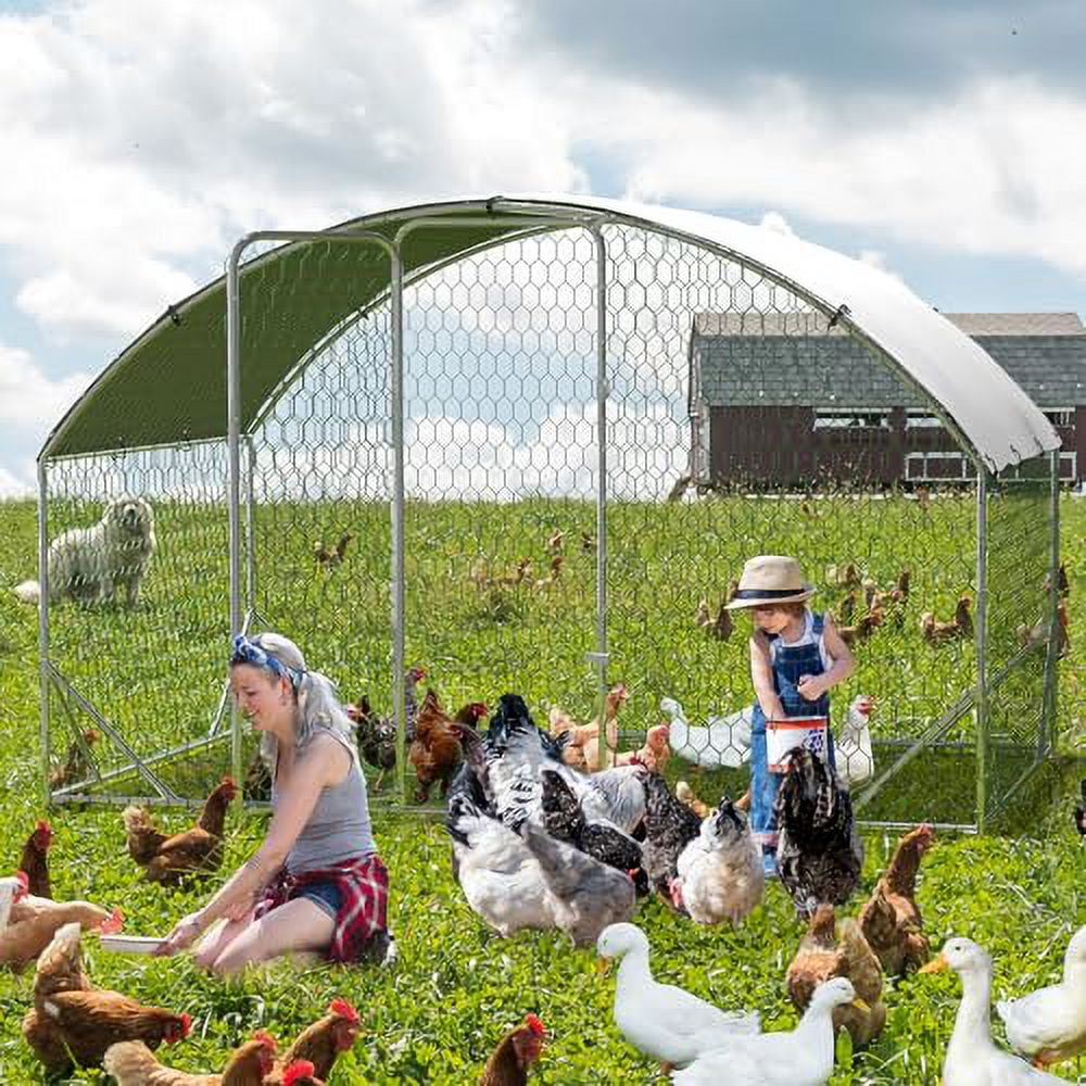2025 New Large Metal Chicken Coop, Outdoor Wire Mesh Poultry Cage with 4 Corner Reinforcement Ribs, 210D Anti-Uv Rain Cloth, Animal House for Backyard Hen,Dog Rabbit, Duck, Quail, Goat