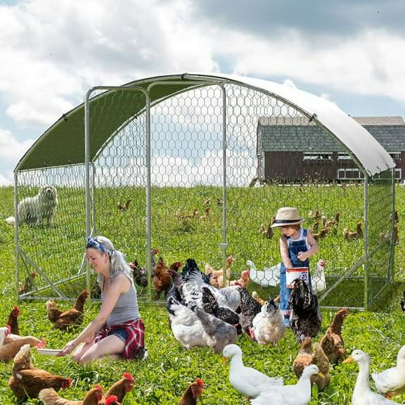 Metal Chicken Coop, Dome Chicken Coop with Waterproof and Anti-UV Cover, Large Chicken Run Walk in Poultry Cage, Chicken Pen House for Ducks Rabbits Habitat Chicken Run Outdoor
