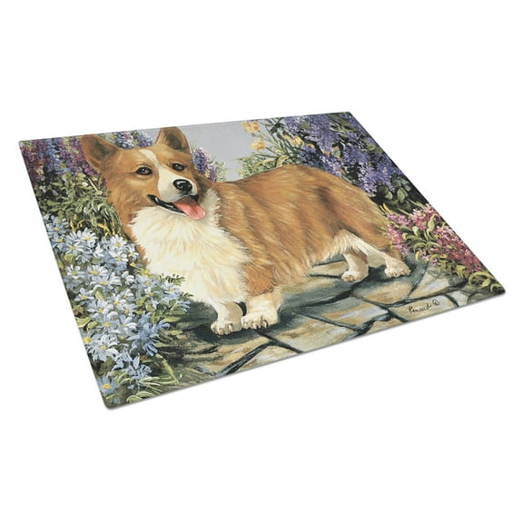 Carolines Treasures PPP3258LCB Corgi Garden Georgi Glass Cutting Board Large, 12H x 16W, multicolor