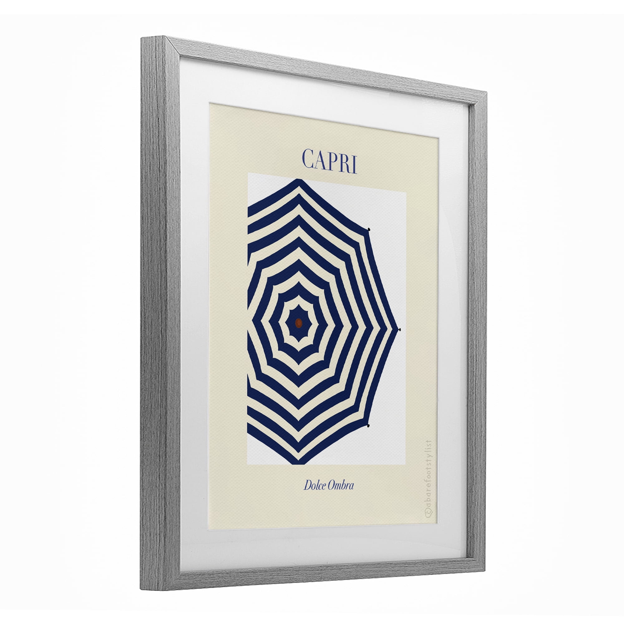 Stupell Industries Capri Striped Umbrella Gray Framed Print Under Glass, design by A Barefoot Stylist