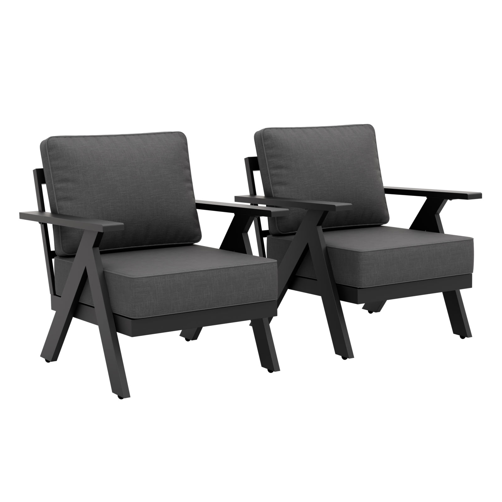 INTER HUT Urban Anvil 2 Pieces Patio Furniture Outdoor Metal Armchairs, All-Weather Patio Accent Chairs with Cushions, Black/Gray