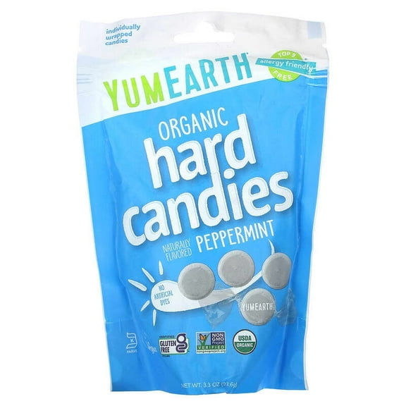 YumEarth, Organic Hard Candies, Peppermint, 3.3 oz Pack of 2