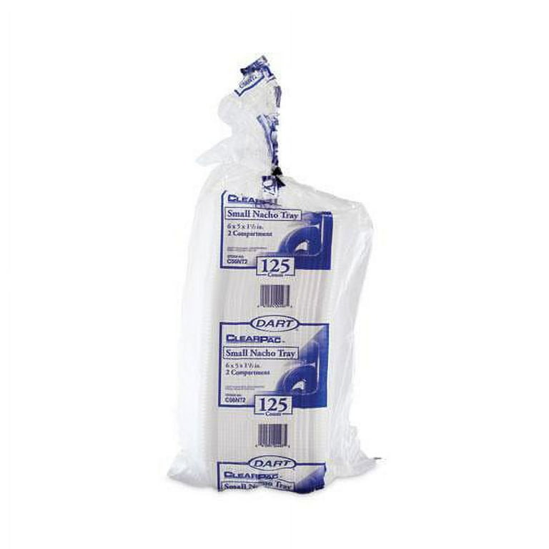 ClearPac Small Nacho Tray, 2-Compartments, 5 x 6 x 1.5, Clear, Plastic, 125/Bag, 2 Bags/Carton ClearPac Small Nacho Tray, 2-Compartments, 5 x 6 x 1.5, Clear, Plastic, 125/Bag, 2 Bags/Carton
