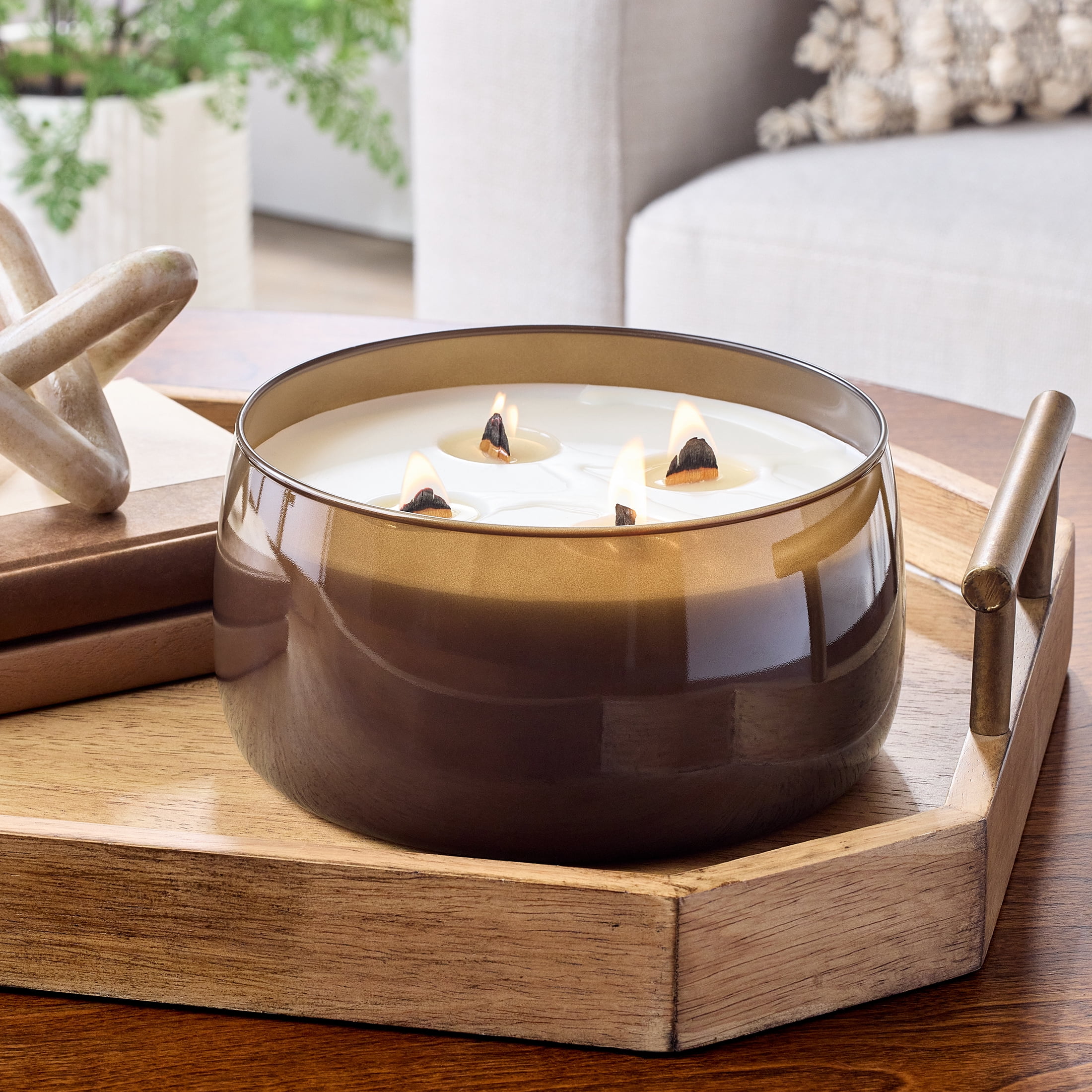 Better Homes & Gardens Intense Cashmere Teak Scented Wooden 4-Wick Glass Jar Candle 60oz.