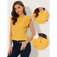 thumbnail image 2 of Unique Bargains Women's Summer Round Neck Cap Sleeve Blouse Tops XL Yellow, 2 of 6