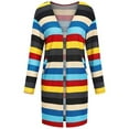 thumbnail image 4 of QAFOPEH Women Striped Contrast Color Long Sleeve Side Pockets Cardigan, 4 of 4