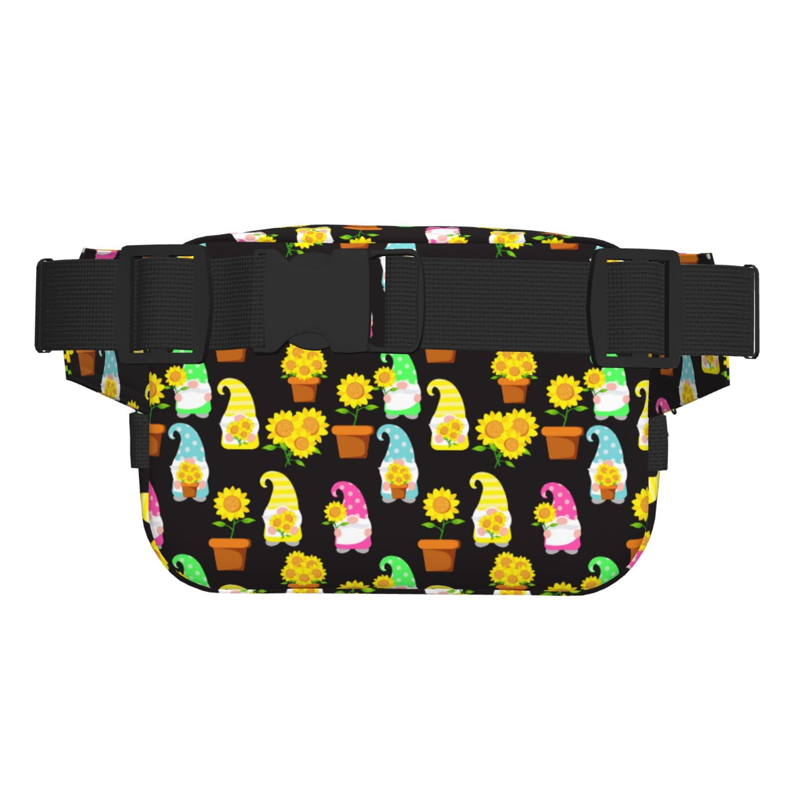 Picia Gnomes With Sunflowers Print Square Double-Layer Waist Bag Mini Adjustable Waist Belt Bag Exercise Running Travel Hiking