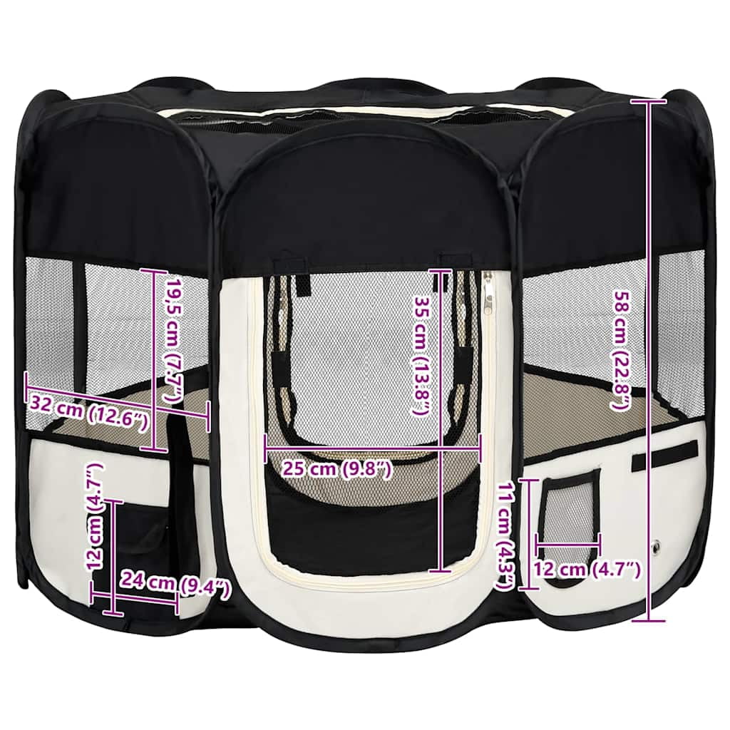 vidaXL Foldable Dog Playpen with Carrying Bag Black 57.1"x57.1"x24"