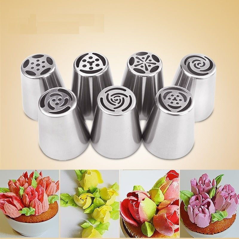 7Pcs Russian Tulip Flower Icing Piping Nozzles Cake Decoration Baking Tool 