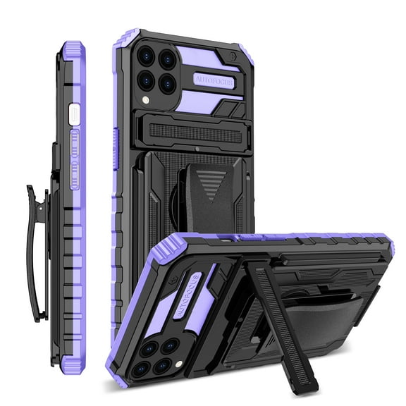For Samsung A12 5G Case with Belt Clip Holster, Heavy Duty Military Grade Drop Protective, 360° Rotating Kickstand Shockproof TPU Shell Durable Rugged Cover For Samsung Galaxy A12 5G, Purple