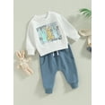 thumbnail image 3 of Bagilaanoe 2Pcs Toddler Baby Boys Easter Outfits Letters Print Long Sleeve Sweatshirt Tops + Trousers 6M 12M 18M 24M 3T Kids Long Pants Set, 3 of 9