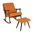 thumbnail image 5 of Okeysen Wood Rocking Chair with Ottoman Nursery Glider Rocker  Leather Accent Chair for Living Room Bedroom, Orange, 5 of 7