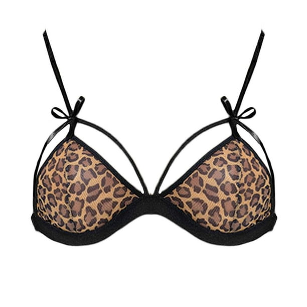 Fesfesfes Women Lingerie Sets Sexy Leopard Wireless Bra Lingerie Set Thong  With Garter Collar Sleepwear On Sale 