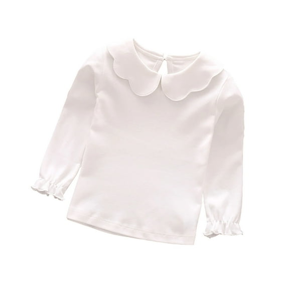 HNMKIU Girls Long Sleeve Blouse with Cute Collar Comfortable Daily Wear Top for Toddler and Kid Youth Fashion White,18-24 months