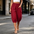 thumbnail image 6 of Horkkom Capris for Women with Pockets Solid Color Elastic Waist Pants Summer Casual Loose Pants M, 6 of 9
