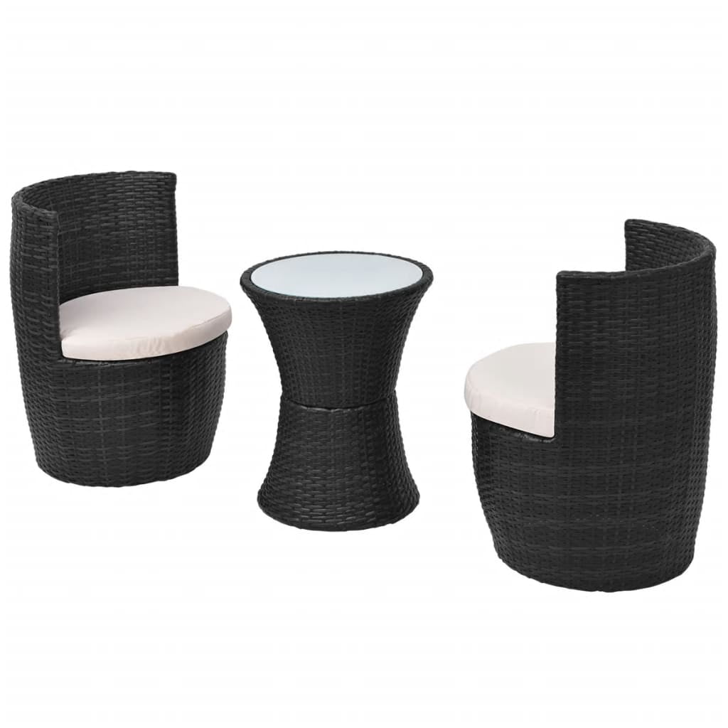 Kepooman 3pcs Wicker Couch with Cushions for Garden, Black Kepooman 3pcs Wicker Couch with Cushions for Garden, Black